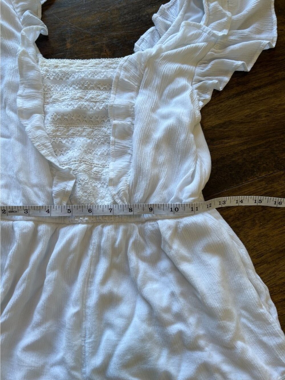 American Eagle White Lace Ruffle Boho Romper Coastal Western Festival Small - Picture 8 of 10